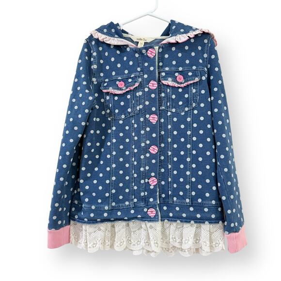Matilda Jane Make Believe Far From Fiction Hooded Jacket Size 10 Denim Look - Picture 2 of 9